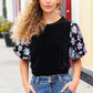 Feeling Glamorous Black Floral Sequin Puff Sleeve Velvet Top