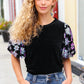 Feeling Glamorous Black Floral Sequin Puff Sleeve Velvet Top