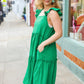 Lots To Love Kelly Green Smocked Flutter Sleeve Tiered Midi Dress