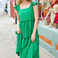 Lots To Love Kelly Green Smocked Flutter Sleeve Tiered Midi Dress