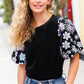 Feeling Glamorous Black Floral Sequin Puff Sleeve Velvet Top