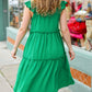 Lots To Love Kelly Green Smocked Flutter Sleeve Tiered Midi Dress