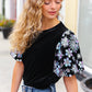 Feeling Glamorous Black Floral Sequin Puff Sleeve Velvet Top