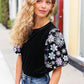 Feeling Glamorous Black Floral Sequin Puff Sleeve Velvet Top