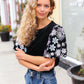 Feeling Glamorous Black Floral Sequin Puff Sleeve Velvet Top