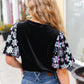 Feeling Glamorous Black Floral Sequin Puff Sleeve Velvet Top