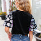 Feeling Glamorous Black Floral Sequin Puff Sleeve Velvet Top