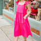 Lots To Love Fuchsia Smocked Flutter Sleeve Tiered Midi Dress