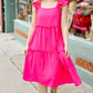 Lots To Love Fuchsia Smocked Flutter Sleeve Tiered Midi Dress