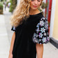 Feeling Glamorous Black Floral Sequin Puff Sleeve Velvet Top