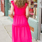 Lots To Love Fuchsia Smocked Flutter Sleeve Tiered Midi Dress