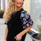 Feeling Glamorous Black Floral Sequin Puff Sleeve Velvet Top