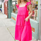 Lots To Love Fuchsia Smocked Flutter Sleeve Tiered Midi Dress