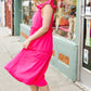 Lots To Love Fuchsia Smocked Flutter Sleeve Tiered Midi Dress