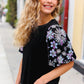 Feeling Glamorous Black Floral Sequin Puff Sleeve Velvet Top