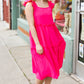 Lots To Love Fuchsia Smocked Flutter Sleeve Tiered Midi Dress