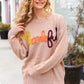 Feeling Thankful Taupe Pop Up Glittery Embroidery Sweater