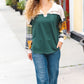 Fall For You Hunter Green Plaid Color Block Collared Terry Top