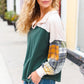 Fall For You Hunter Green Plaid Color Block Collared Terry Top