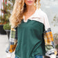 Fall For You Hunter Green Plaid Color Block Collared Terry Top