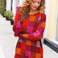 You Got This Burgundy Checker Plaid Print Hacci Knit Top