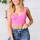 Candy Rose Washed Rib Cropped Notched Tank