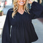 Simple Elegance Black V Neck Babydoll Woven Top