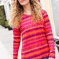 Be Bold Flame & Magenta Striped Cable Knit Print Hacci Top