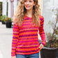 Be Bold Flame & Magenta Striped Cable Knit Print Hacci Top