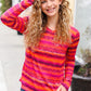 Be Bold Flame & Magenta Striped Cable Knit Print Hacci Top