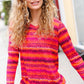 Be Bold Flame & Magenta Striped Cable Knit Print Hacci Top