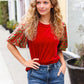 Warmest Wishes Red & Green Sequin Puff Sleeve Velvet Top