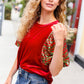 Warmest Wishes Red & Green Sequin Puff Sleeve Velvet Top