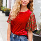 Warmest Wishes Red & Green Sequin Puff Sleeve Velvet Top