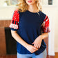 Stand-Out Navy Patriotic Patchwork Puff Sleeve Top