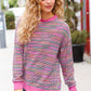 Bring Joy Magenta Multicolor Textured Waffle Knit Sweater