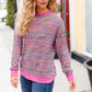 Bring Joy Magenta Multicolor Textured Waffle Knit Sweater