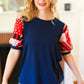 Stand-Out Navy Patriotic Patchwork Puff Sleeve Top