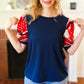 Stand-Out Navy Patriotic Patchwork Puff Sleeve Top