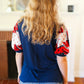 Stand-Out Navy Patriotic Patchwork Puff Sleeve Top