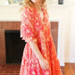 All You Need Peach & Coral Boho Floral V Neck Dress