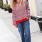 Christmas Red & Green Striped Oversized Knit Sweater