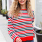 Christmas Red & Green Striped Oversized Knit Sweater