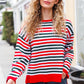 Christmas Red & Green Striped Oversized Knit Sweater