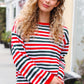 Christmas Red & Green Striped Oversized Knit Sweater