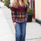 Holiday Ready Red & Mustard Plaid Notched Neck Flannel Hoodie