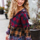 Holiday Ready Red & Mustard Plaid Notched Neck Flannel Hoodie