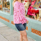 Make You Smile Pink Stripe & Cherries Bell Sleeve Top