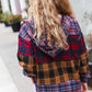 Holiday Ready Red & Mustard Plaid Notched Neck Flannel Hoodie