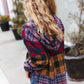 Holiday Ready Red & Mustard Plaid Notched Neck Flannel Hoodie